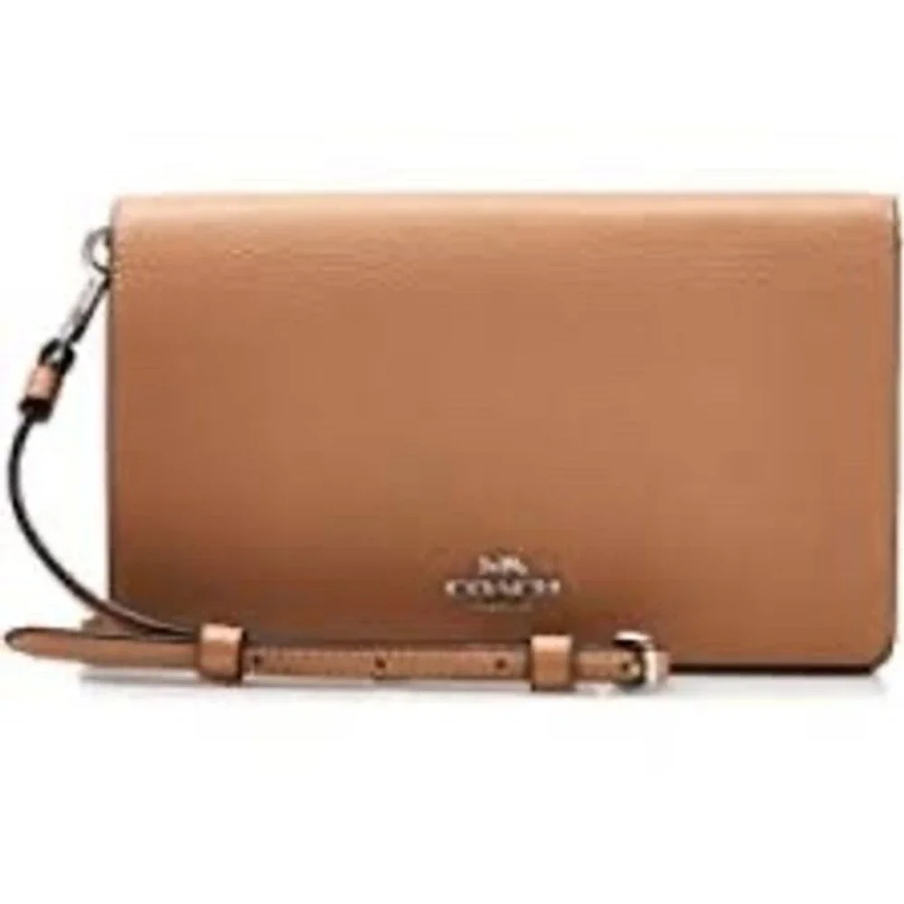 Coach Pebbled Leather Envelope Wallet Crossbody Nude Foldover Clutch Gold HW WOC